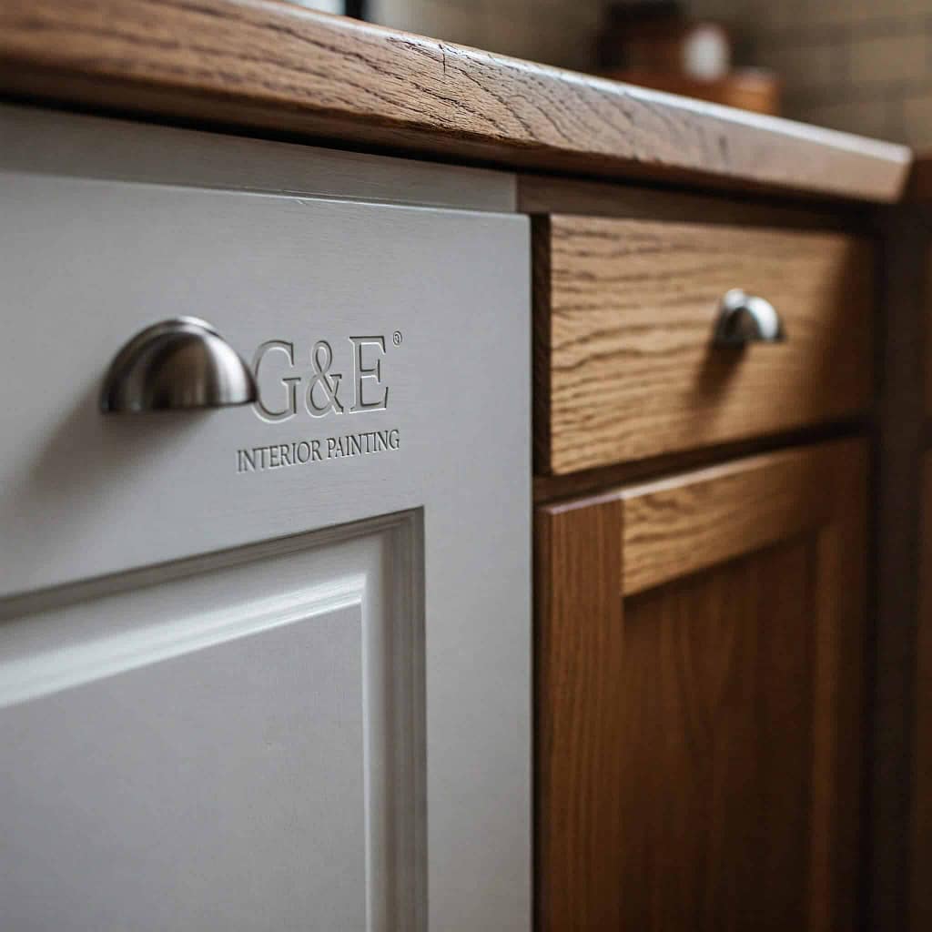 Close-up of elegant wooden kitchen cabinetry.