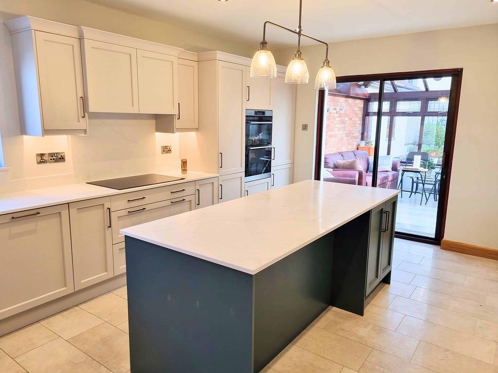 Modern kitchen with island and pendant lighting