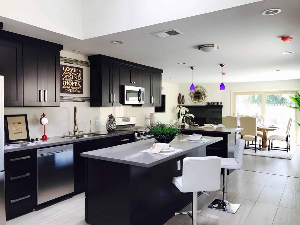 Modern kitchen with island and dining area