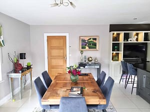 Modern dining room with wooden table decor