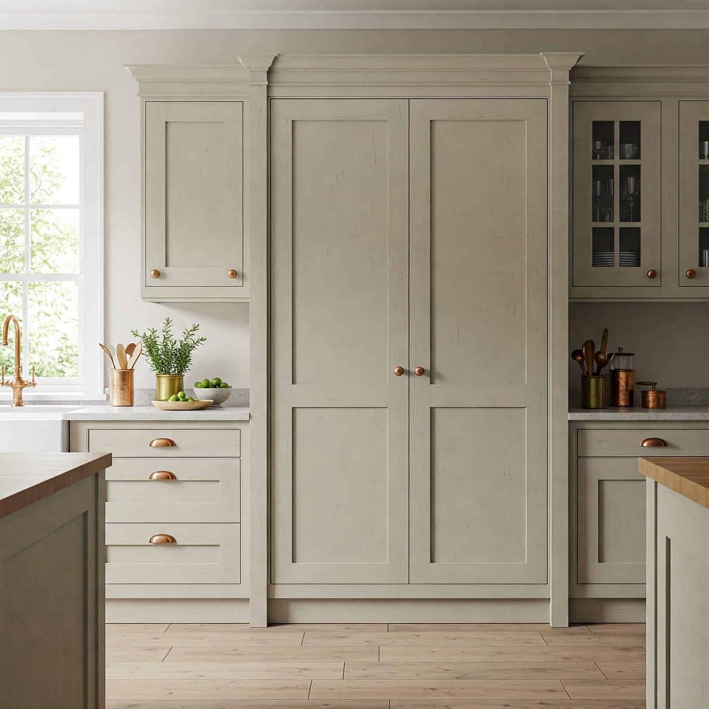 Modern kitchen with light cabinetry and decor