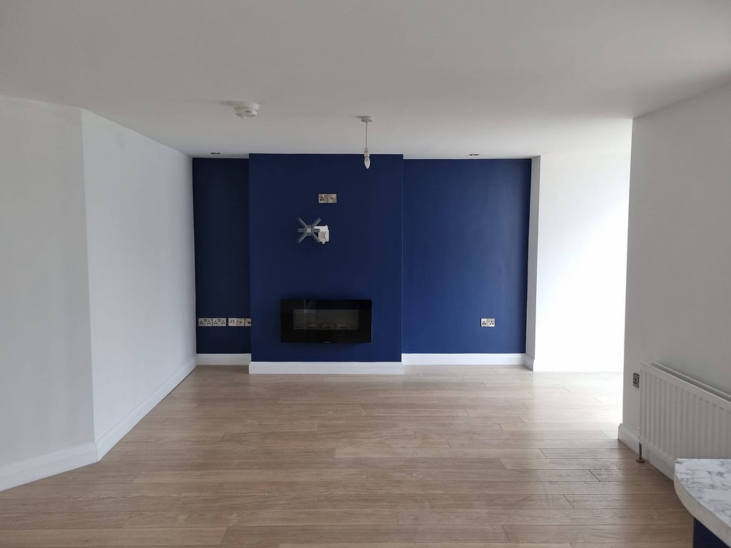 navy blue feature wall